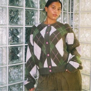 Lauda Cardi Cardigan - LISA SAYS GAH - Moss Argyle - XL/2XL - NWT